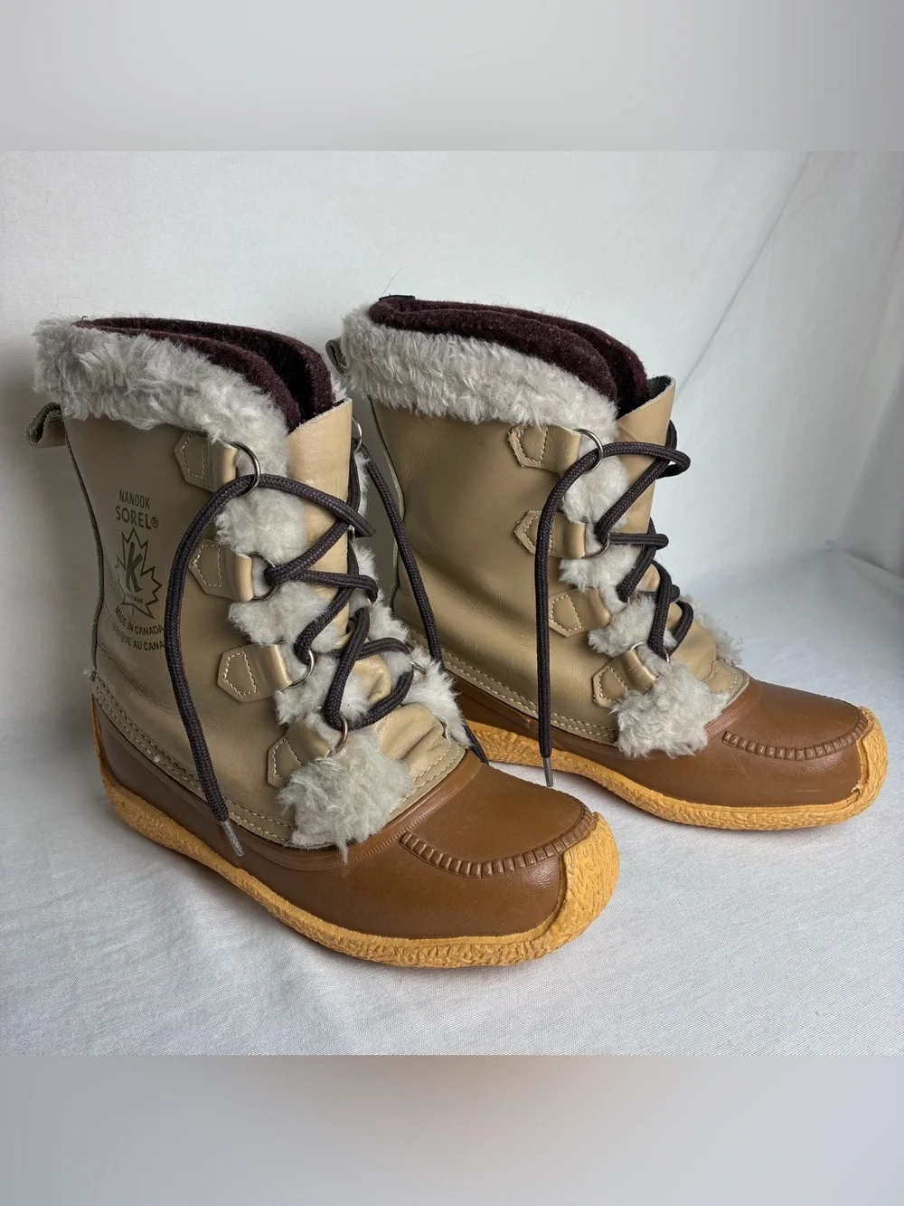 Vintage Sorel Nanook Kaufman Boots Leather Shearling Winter Duck Boots Womens 8